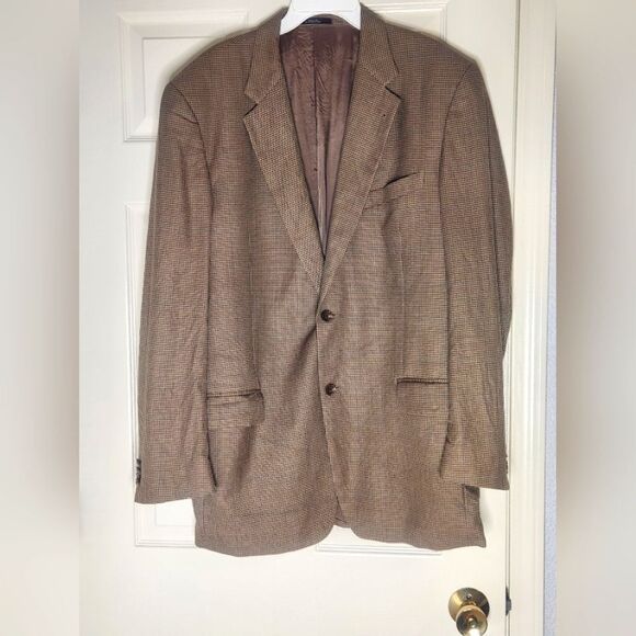 Joseph Abboud Nordstrom 42L Brown Herringbone 2 Buttons SILK WOOL Men Blazer